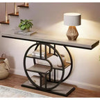 Table console industrielle de 55" avec 5 niveaux de rangement - Cadre en métal en O pour couloir et salon