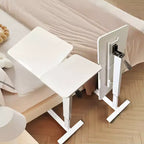 NAYSAYE Overbed Bedside Desk End Table Mobile Rolling Laptop Stand Height Adjustable Table for Bed Sofa, White, 31.5*15.7*40