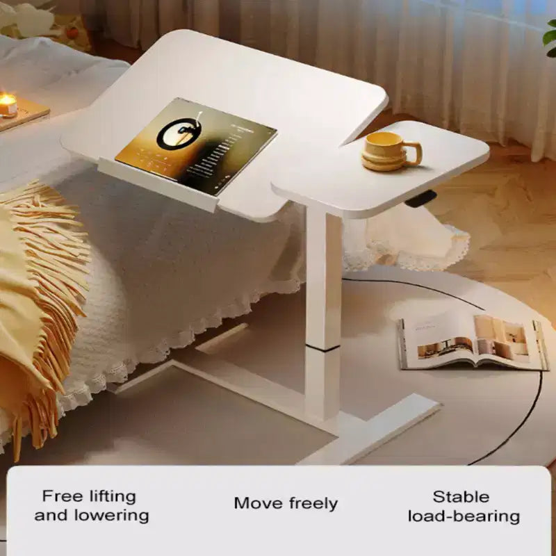 NAYSAYE Table d'appoint de lit, Bureau réglable en hauteur pour ordinateur portable, Table roulante mobile pour lit et canapé, Blanc, 31,5*15,7*40