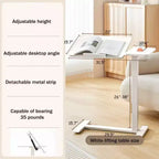 NAYSAYE Table d'appoint de lit, Bureau réglable en hauteur pour ordinateur portable, Table roulante mobile pour lit et canapé, Blanc, 31,5*15,7*40
