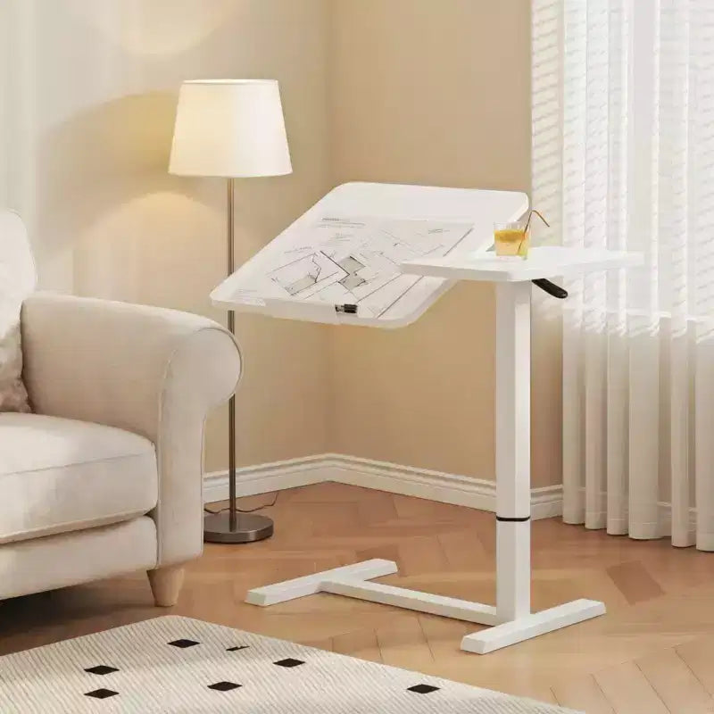 NAYSAYE Table d'appoint de lit, Bureau réglable en hauteur pour ordinateur portable, Table roulante mobile pour lit et canapé, Blanc, 31,5*15,7*40