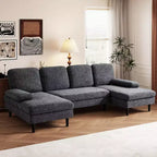 Canapé d'angle en U avec double chaise longue en tissu chenille, 4 places, meuble de salon
