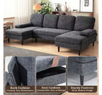 Canapé d'angle en U avec double chaise longue en tissu chenille, 4 places, meuble de salon