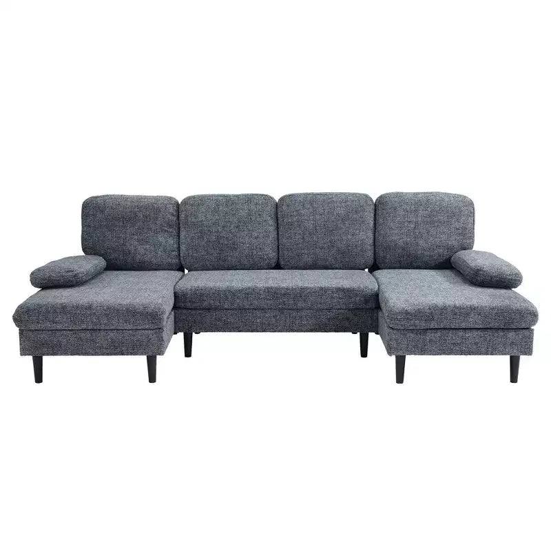 Canapé d'angle en U avec double chaise longue en tissu chenille, 4 places, meuble de salon