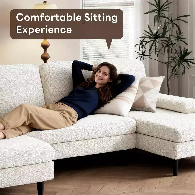 Canapé d'angle en U avec double chaise longue en tissu chenille, 4 places, meuble de salon