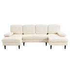 Canapé d'angle en U avec double chaise longue en tissu chenille, 4 places, meuble de salon