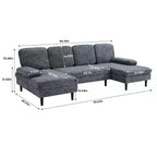 Canapé d'angle en U avec double chaise longue en tissu chenille, 4 places, meuble de salon