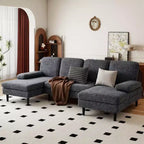 Canapé d'angle en U avec double chaise longue en tissu chenille, 4 places, meuble de salon