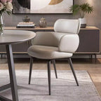 Chaise de salle à manger avec accoudoirs HomeRoots en similicuir et métal gris clair et noir