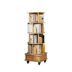 VIYET 56 Bibliothèque rotative à 5 niveaux à 360°, Tour en MDF Chêne avec Roulettes et Tiroir (Rangement Gain de Place pour Maison/Bureau)