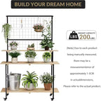 Support pour plantes mural à grille, 3 niveaux, grille métallique robuste avec étagères et crochets réglables, étagère à plantes polyvalente pour intérieur et extérieur, pour jardin et maison