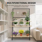 Support pour plantes mural à grille, 3 niveaux, grille métallique robuste avec étagères et crochets réglables, étagère à plantes polyvalente pour intérieur et extérieur, pour jardin et maison
