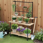 Support pour plantes mural à grille, 3 niveaux, grille métallique robuste avec étagères et crochets réglables, étagère à plantes polyvalente pour intérieur et extérieur, pour jardin et maison