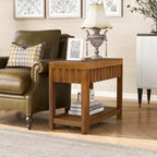 Table d'appoint rectangulaire à 2 niveaux de style rustique avec étagère de rangement ouverte, pieds en bois massif, pour salon, chambre ou bureau - Panipeachy