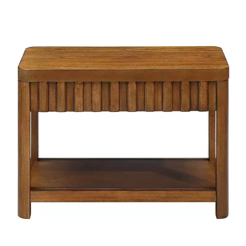 Table d'appoint rectangulaire à 2 niveaux de style rustique avec étagère de rangement ouverte, pieds en bois massif, pour salon, chambre ou bureau - Panipeachy