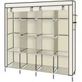 Non-Woven Fabric Wardrobe, 4-Row Tall Storage Cabinet with 4 Side Pockets, 169.5x44x168.5/181.5cm, Beige, for Home Dormitory