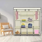 Armoire en tissu non-tissé, armoire de rangement haute à 4 rangées avec 4 poches latérales, 169,5x44x168,5/181,5 cm, beige, pour maison et dortoir