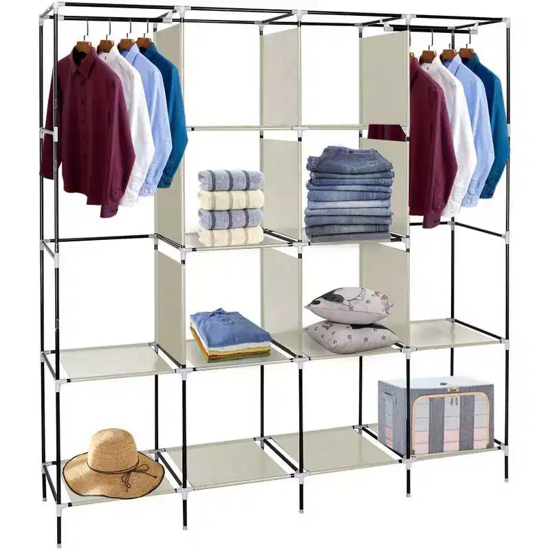 Armoire en tissu non-tissé, armoire de rangement haute à 4 rangées avec 4 poches latérales, 169,5x44x168,5/181,5 cm, beige, pour maison et dortoir