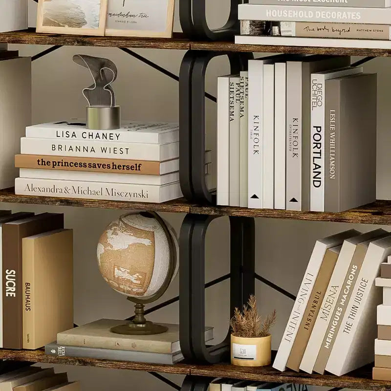 VIYET 6311.863 Étagère bibliothèque industrielle à 5 niveaux – MDF marron rustique + cadre en fer, anti-basculement