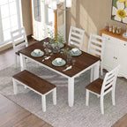 Ensemble de salle à manger 6 pièces en bois pour 6 personnes, table à manger rectangulaire avec 4 chaises rembourrées et un banc