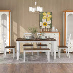 Ensemble de salle à manger 6 pièces en bois pour 6 personnes, table à manger rectangulaire avec 4 chaises rembourrées et un banc