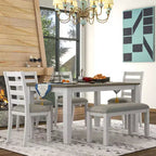 Ensemble de salle à manger 6 pièces en bois pour 6 personnes, table à manger rectangulaire avec 4 chaises rembourrées et un banc