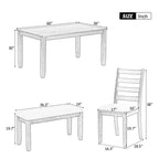 Ensemble de salle à manger 6 pièces en bois pour 6 personnes, table à manger rectangulaire avec 4 chaises rembourrées et un banc