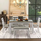 Ensemble de salle à manger 6 pièces en bois pour 6 personnes, table à manger rectangulaire avec 4 chaises rembourrées et un banc
