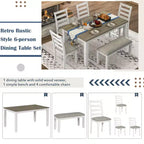 Ensemble de salle à manger 6 pièces en bois pour 6 personnes, table à manger rectangulaire avec 4 chaises rembourrées et un banc