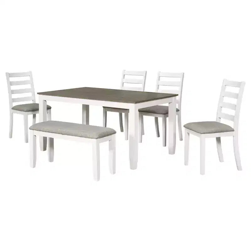 Ensemble de salle à manger 6 pièces en bois pour 6 personnes, table à manger rectangulaire avec 4 chaises rembourrées et un banc