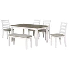 Ensemble de salle à manger 6 pièces en bois pour 6 personnes, table à manger rectangulaire avec 4 chaises rembourrées et un banc