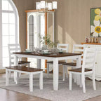 Ensemble de salle à manger 6 pièces en bois pour 6 personnes, table à manger rectangulaire avec 4 chaises rembourrées et un banc