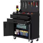Servante d'atelier mobile en acier robuste de 35" avec 2 tiroirs profonds, étagères réglables et panneau perforé, roulettes verrouillables, organisateur de rangement de garage mobile