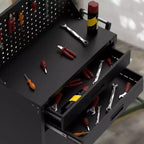 Servante d'atelier mobile en acier robuste de 35" avec 2 tiroirs profonds, étagères réglables et panneau perforé, roulettes verrouillables, organisateur de rangement de garage mobile