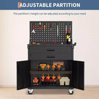 Servante d'atelier mobile en acier robuste de 35" avec 2 tiroirs profonds, étagères réglables et panneau perforé, roulettes verrouillables, organisateur de rangement de garage mobile