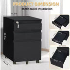 Classeur mobile à 3 tiroirs, meuble de rangement métallique roulant sous le bureau avec serrure et roue anti-basculement pour l'organisation du bureau à domicile, dossiers suspendus