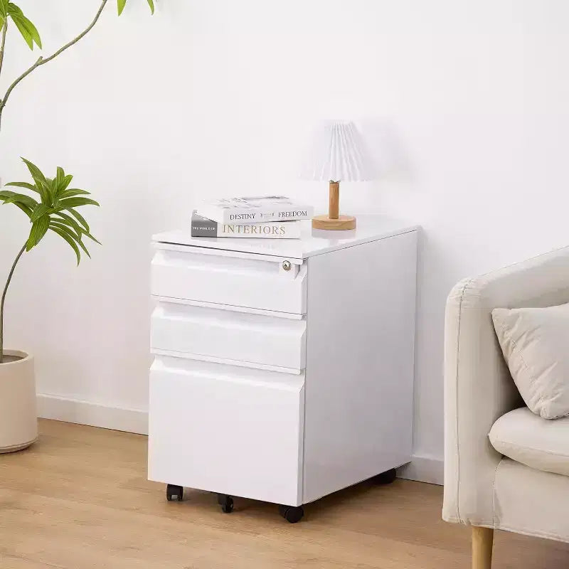 Classeur mobile à 3 tiroirs, meuble de rangement métallique roulant sous le bureau avec serrure et roue anti-basculement pour l'organisation du bureau à domicile, dossiers suspendus