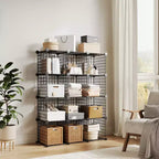 Étagère de Rangement Modulable 12 Cubes en Métal, Organiseur de Rangement en Treillis, pour Placard, Bureau, Chambre à Coucher