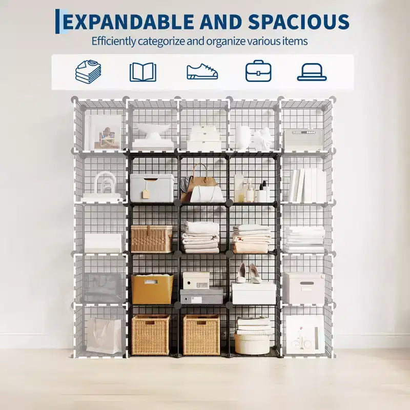 Étagère de Rangement Modulable 12 Cubes en Métal, Organiseur de Rangement en Treillis, pour Placard, Bureau, Chambre à Coucher