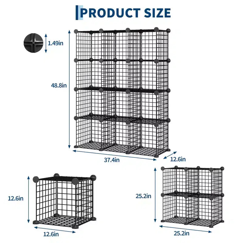 Étagère de Rangement Modulable 12 Cubes en Métal, Organiseur de Rangement en Treillis, pour Placard, Bureau, Chambre à Coucher