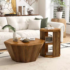 MAYEERTY 31.5 Octagonal Natural Rubber Wood Set of Two Coffee Table for Living Room Bedroom Beige