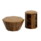 MAYEERTY 31.5 Table basse octogonale en bois de caoutchouc naturel, lot de deux, pour salon et chambre à coucher, beige