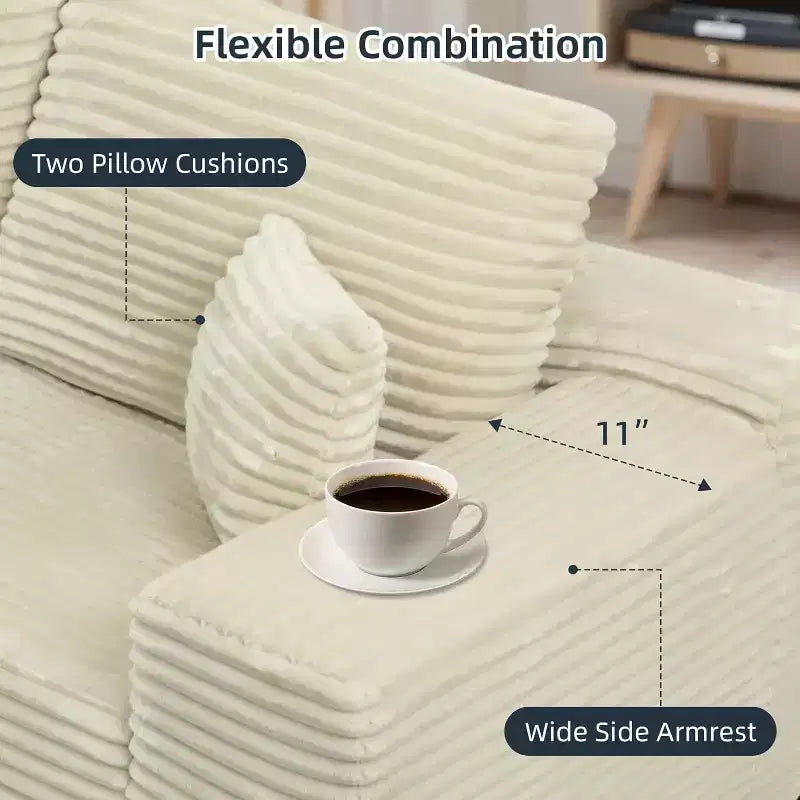 MooxvMoo 105Canapé modulaire sectionnel avec coussin décoratif et assise profonde, canapé d'angle confortable en peluche avec méridienne pour salon, aucun assemblage requis, beige