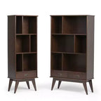 Tierney Bois massif 64 po x 35 po Bibliothèque large et meuble de rangement Mid-Century Modern