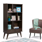 Tierney Bois massif 64 po x 35 po Bibliothèque large et meuble de rangement Mid-Century Modern