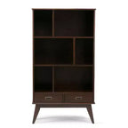 Tierney Bois massif 64 po x 35 po Bibliothèque large et meuble de rangement Mid-Century Modern
