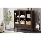 Meuble de rangement bas 6 cases avec tiroirs Pearson en bois massif, noyer brun, 43 po x 42 po, style moderne du milieu du siècle