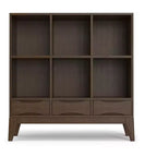 Meuble de rangement bas 6 cases avec tiroirs Pearson en bois massif, noyer brun, 43 po x 42 po, style moderne du milieu du siècle