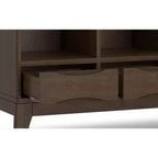 Meuble de rangement bas 6 cases avec tiroirs Pearson en bois massif, noyer brun, 43 po x 42 po, style moderne du milieu du siècle