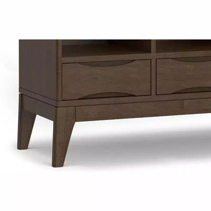 Meuble de rangement bas 6 cases avec tiroirs Pearson en bois massif, noyer brun, 43 po x 42 po, style moderne du milieu du siècle
